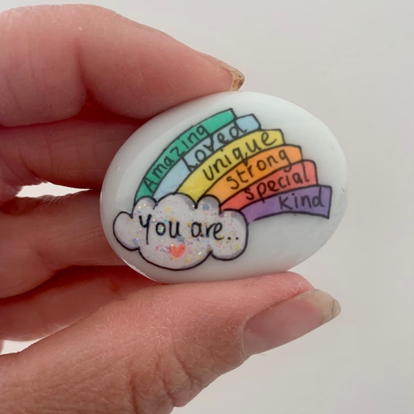 Positive affirmations, rainbow, be kind , be positive gift , anxiety for kids , mindful stone  , mental health , good luck