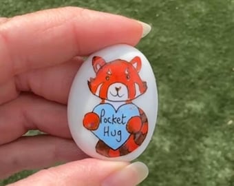 Abbraccio tascabile a forma di panda rosso, ciottoli dipinti a mano, pietre, regalo di compleanno, ricordo,