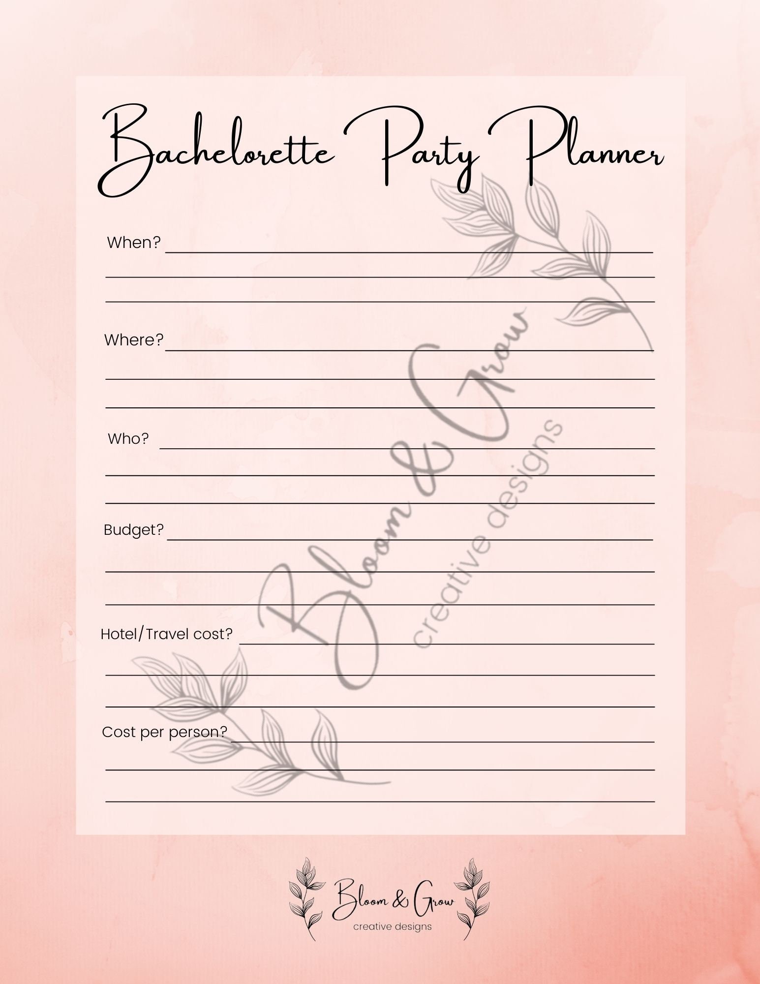 Printable Bachelorette Party Planner Digital Download Only Planner ...