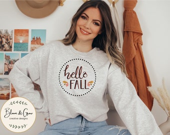 Hello Fall Sweatshirt | Fall Season Sweatshirts | Spooky Season Apparel | Gift Ideas for Her