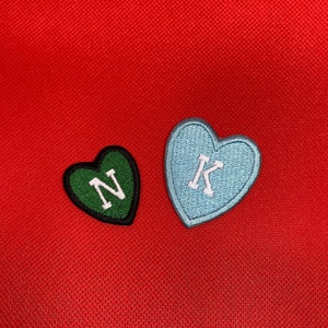 Single heart iron on/ Hook and loop Patch- Available in any color/font and any letters or symbols/ in two sizes