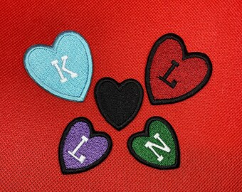 Pair of Custom Embroidered Heart Patches: Iron On or Hook and Loop