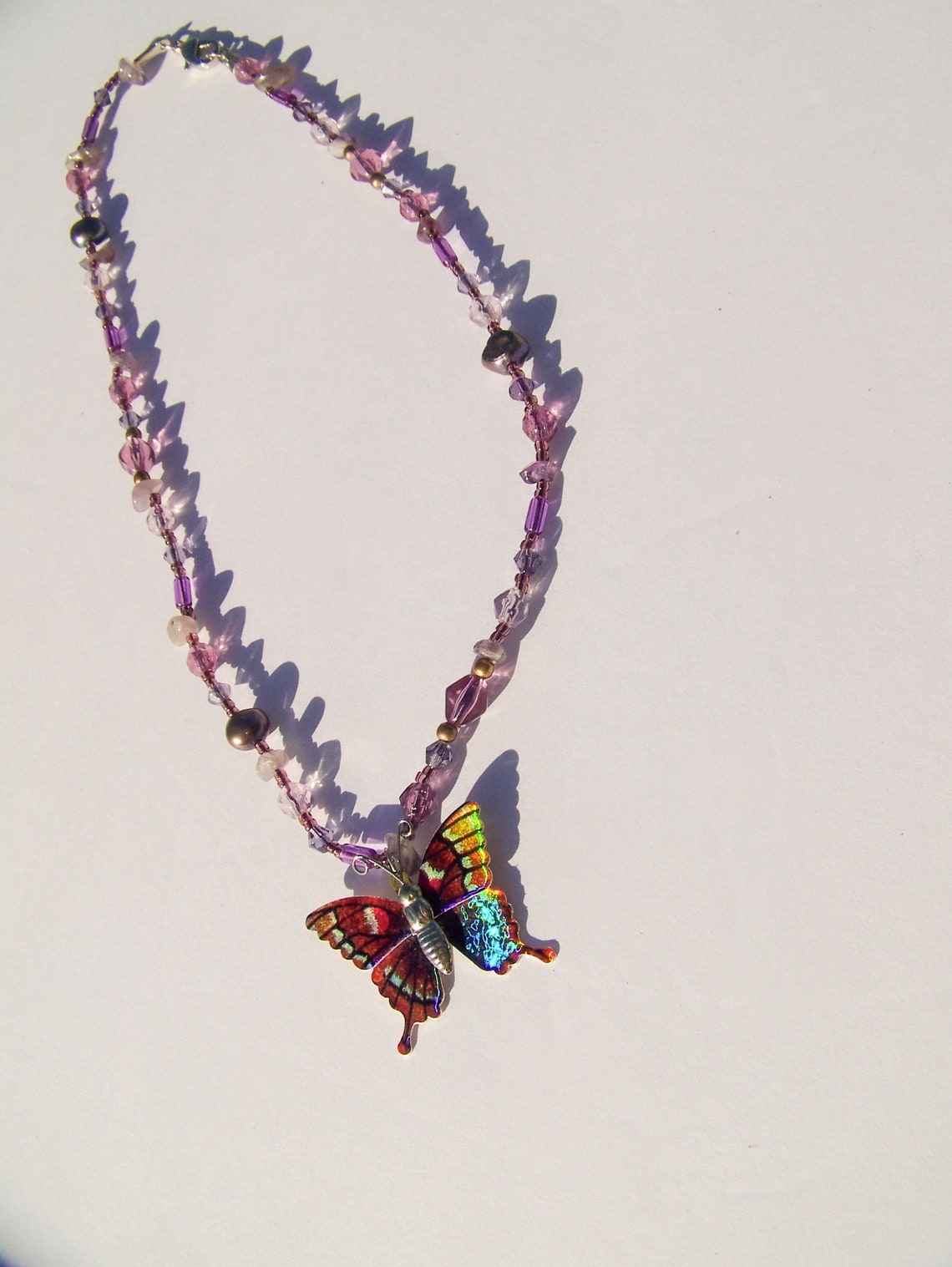 Upcycled Holographic Butterfly Charm Beaded Choker Necklace Etsy
