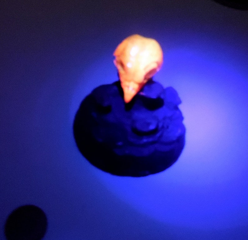 Radioactive Raspberry Owl Skull Ring Handmade Resin Glow In the Dark Witch Pagan Rave Jewelry