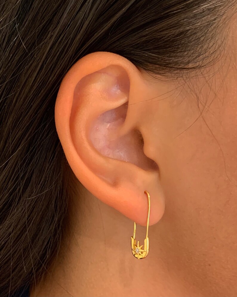 Eightpointed Star Safety Pin Earrings Pin Earring Etsy