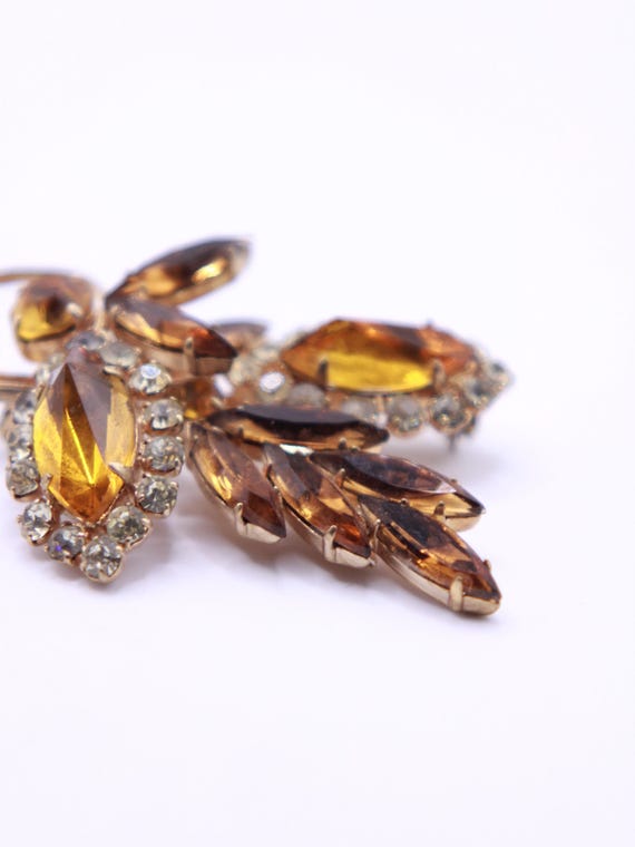 Vintage unsigned reverse setting amber rhinestone… - image 3