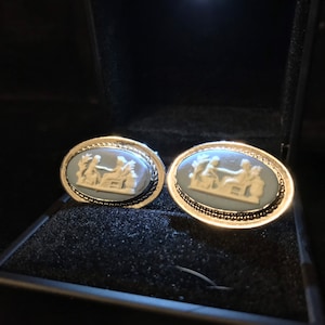 Beautiful vintage Wedgwood Pale blue Jasperware Classical Scene Cufflinks Made in England