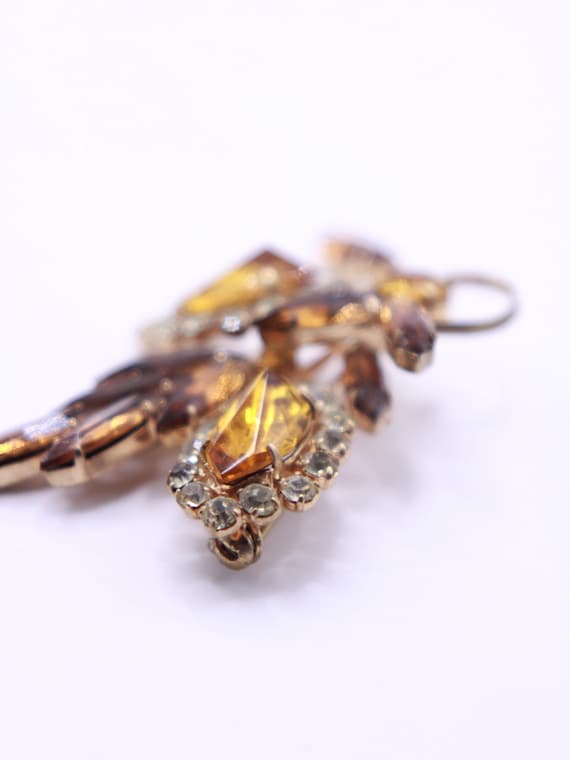 Vintage unsigned reverse setting amber rhinestone… - image 4