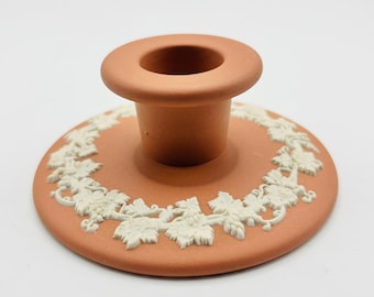 Vintage Wedgwood Jasperware White On Terracotta Single Candleholder Grapevines