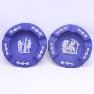Pair (2) of Antique Wedgwood Cobalt Blue Jasperware Ashtrays Made in England 4.5”