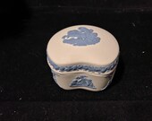 Beautiful Vintage Wedgwood Reverse Pale Blue on White Jasperware Bonbon Bean shaped Trinket Box Made in England