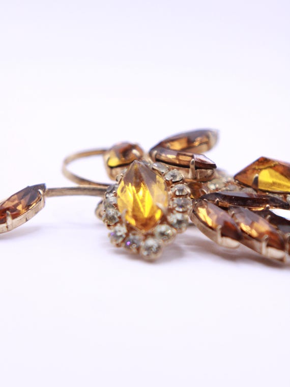 Vintage unsigned reverse setting amber rhinestone… - image 2