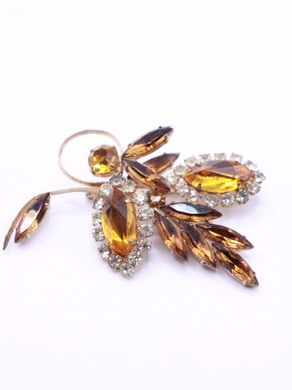 Vintage unsigned reverse setting amber rhinestone… - image 1