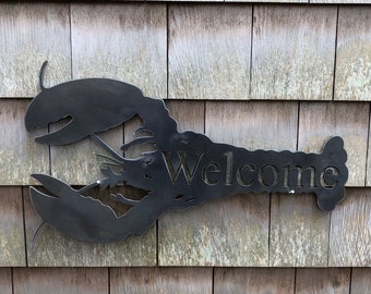 Segno di benvenuto in metallo - Aragosta (Lobstah) - Serie costiera - Dimensioni personalizzate - Frasi - Numero civico - Nomi - E altro