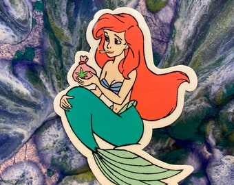 Vinyl sticker - Ariel holding a bag and smoking