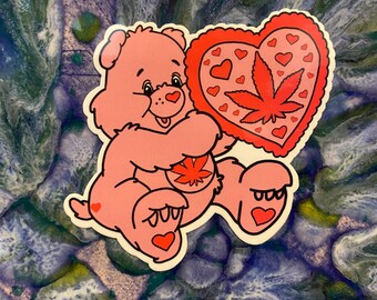 Vinyl sticker - Valentines Care Bear - weed sticker, stoner sticker