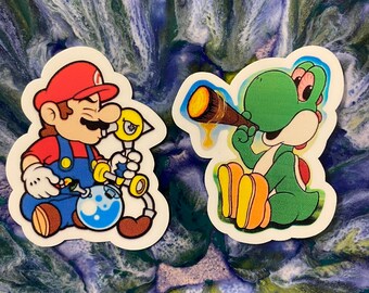Vinyl stickers - Mario and Yoshi smoking - set of 2 stickers