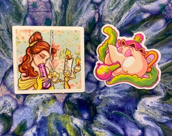 Vinyl Sticker - Belle & Tea Pot. Set of 2 stickers - weed sticker, stoner sticker