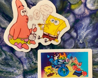 Vinyl stickers - Sponge Bob and Patrick smoking - set of 2 stickers