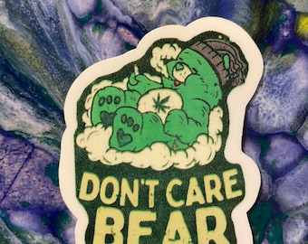 Pegatina de vinilo - Oso Cariñosito - verde "No te importa oso" - pegatina de marihuana, pegatina de fumeta