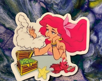 Vinyl sticker - Little Mermaid smoking - weed sticker, stoner sticker
