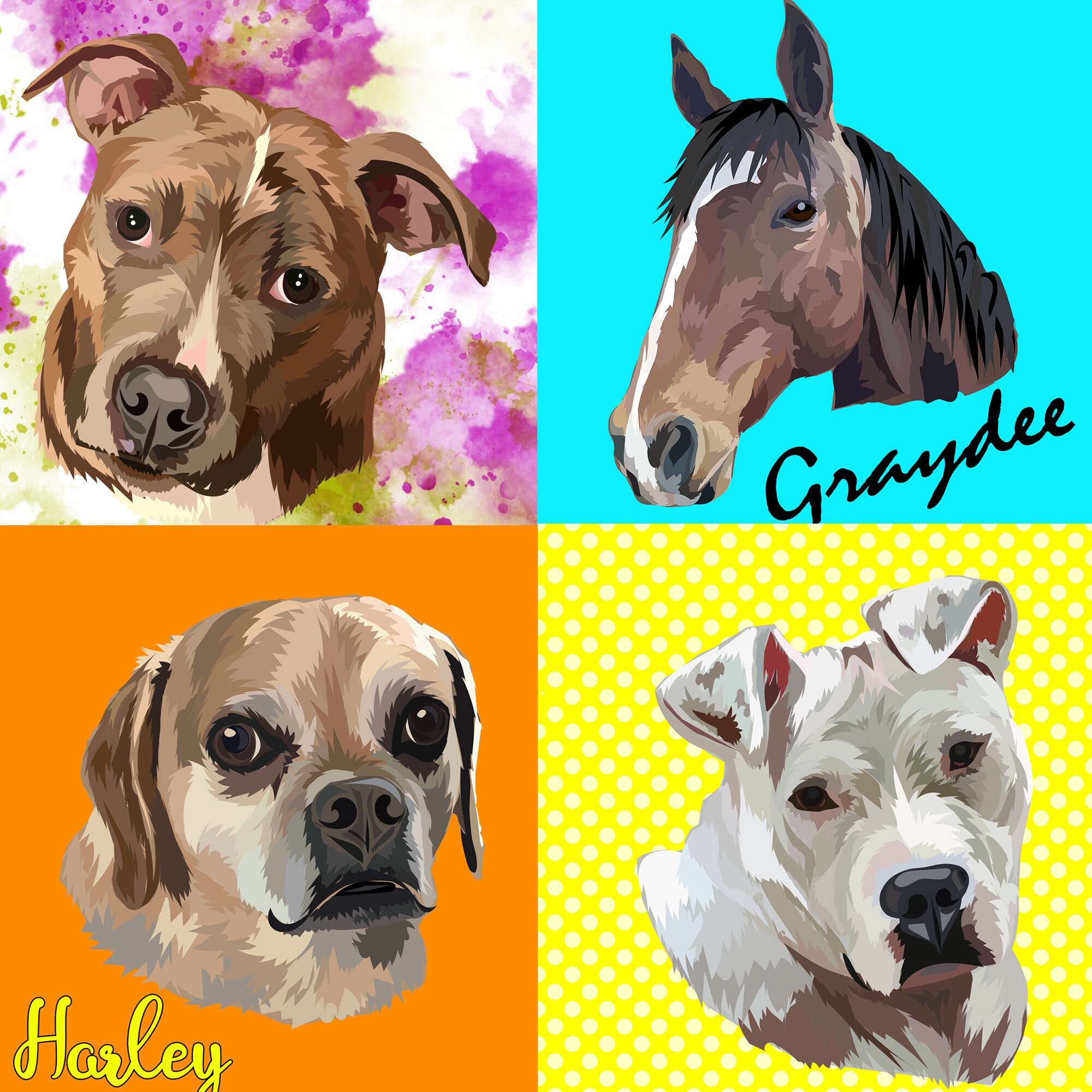 Custom DIGITAL Pet Drawing Hand Drawn Pet Photo. Unlimited Pets. Custom