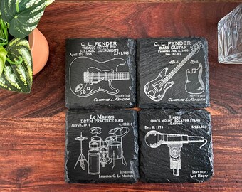 ELECTRIC GUITAR PATTERN DRINKS COASTER MAT CORK SQUARE SET X4 Music Rock