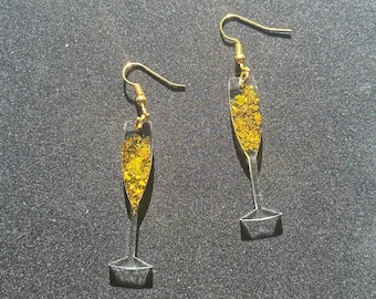 Toast to the New Year Champagne Glass Glitter and Resin Earrings in Gold or Pink