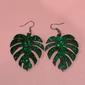 Tropical Tiki Glittery Palm Leaf Earrings