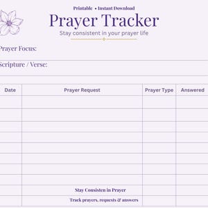 Christlicher Gebets-Tracker zum Ausdrucken, Glaube-Planer-Einsatz, Schriftbuch, Gebetslogbuch PDF