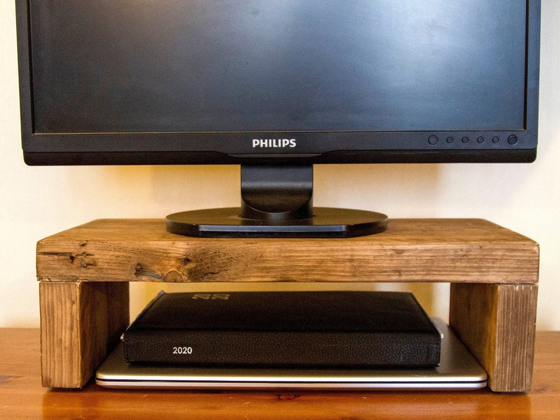 Rustic Wooden Monitor Stand Handmade Reclaimed Desk Storage Etsy UK