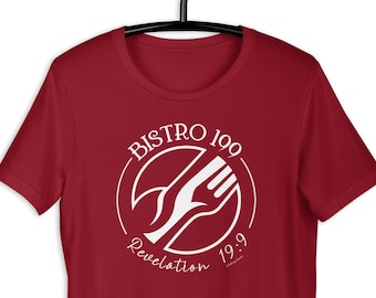 ビストロ199 Tシャツ – 黙示録19:9 聖書の一節Tシャツ | Bella+Canvas 3001 | キリスト教信仰シャツ | 子羊の婚礼の晩餐