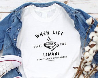 人生がレモンを与えたら、YiaYia の Avgolemono を作ろう、面白いギリシャの T シャツ、スープ シャツ、ギリシャの T シャツ、ギリシャのシャツ、ギリシャ料理、ギリシャのギフト