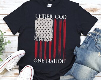 One Nation Under God, camisa do orgulho americano, camisa americana orgulhosa, camisa patriótica, camisa da liberdade, camisa da bandeira americana, camisa da bandeira dos EUA, Merica