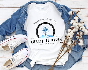 Christos Anesti, Cristo è risorto, Tshirt greca, Camicia greca, Pasqua greca, Camicia è risorto, È risorto, Camicia fede, Camicia versetto biblico