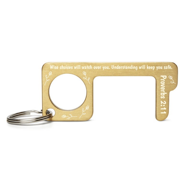 Proverbs 2:11 Button Pusher Brass door opener Stylus Hygienic Keychain Engraved Brass Touch Tool Door Opener Brass No Touch Tool