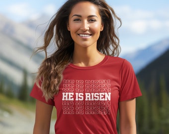 彼は復活した、イースターシャツ、彼は復活したシャツ、信仰シャツ、聖書の一節シャツ、礼拝シャツ、イエスのアパレル、元気づけるTシャツ