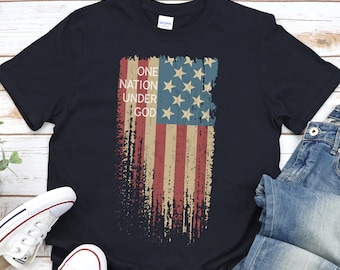 One Nation Under God, camisa do orgulho americano, camisa americana orgulhosa, camisa patriótica, camisa da liberdade, camisa da bandeira americana, camisa da bandeira dos EUA, Merica