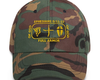 Ephesians 6:11-17 - Full Armor of God - Camo Dad hat, Faith over Fear Authentic Camo Hat, Christian Gift, Baseball Cap, Religious Gift