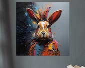 Hase modernes Acrylgemälde als hochwertiger Kunstdruck auf Leinwand. Hasi Dekoration, Geschenkidee, Inneneinrichtung, Tierportrait Kunst