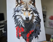 Wolf Gemälde Schwarzwald – Original Acrylbild 60x80 cm – Wolf Kunst – Wildtier Wandbild – Schwarzwald Kunst – Handgemaltes Unikat