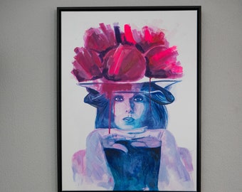 Exclusive unique piece - Black Forest girl LINA, acrylic on canvas in an elegant shadow gap frame.