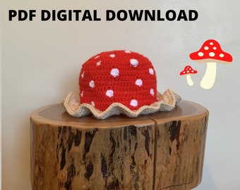 Cottagecore Mushroom Crochet Bucket Hat PATTERN ONLY