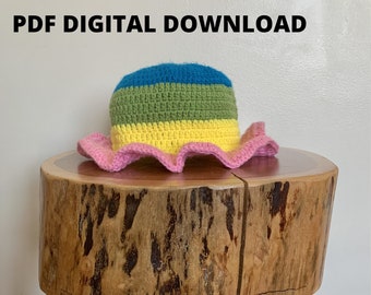 Rainbow Sherbet Bucket Hat Crochet PATTERN ONLY - Strawberry Shortcake Inspired