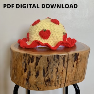 Apple Dumplin&#39; Bucket Hat Crochet PATTERN ONLY - Strawberry Shortcake Inspired