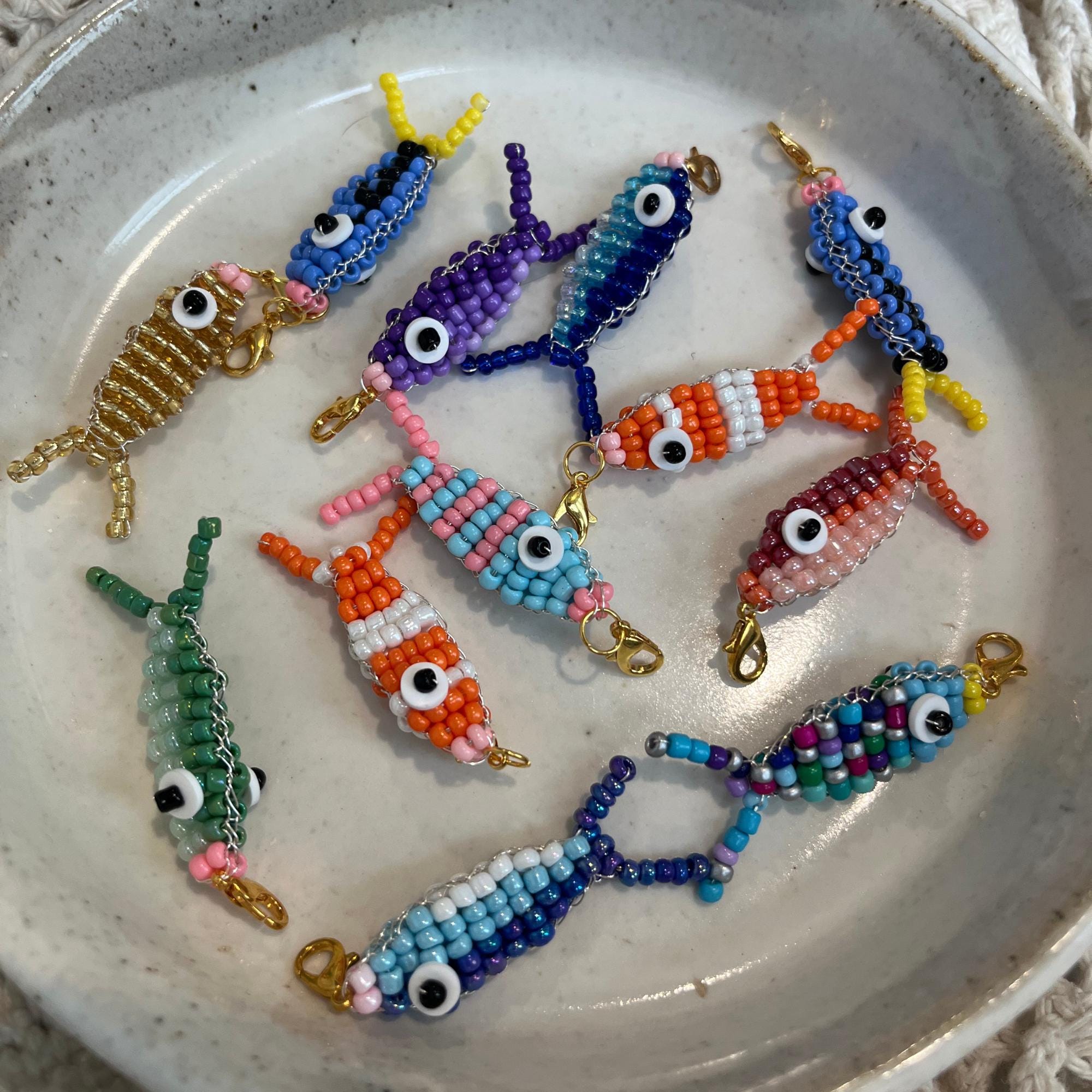 Glass Seed Bead Beaded Fish Keychain — Random Colorway Beaded Fish Bag Charm