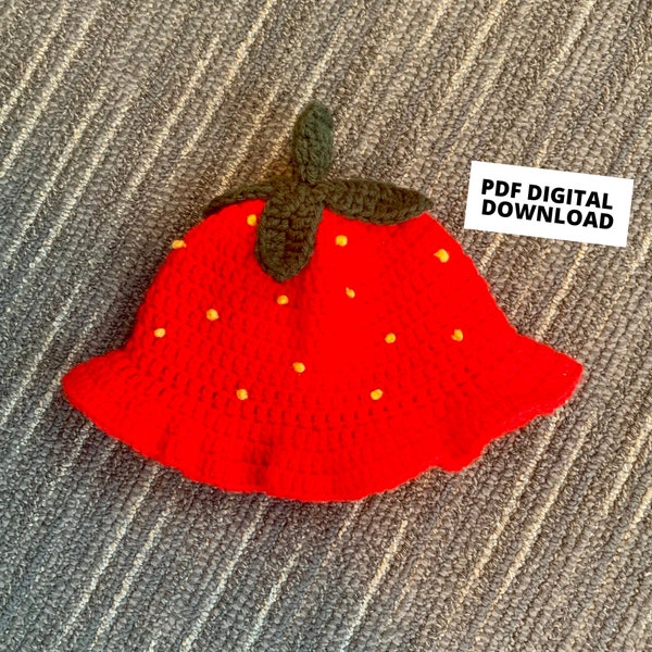 Strawberry Crochet Baby Bucket Hat PATTERN ONLY