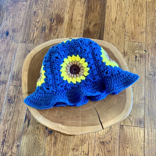 Sunflower Granny Square Crochet Bucket Hat PATTERN ONLY Etsy Australia