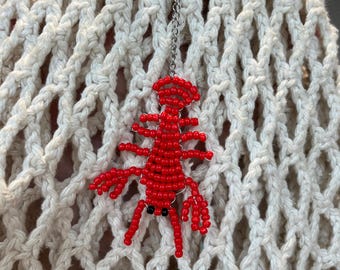 Glass Seed Bead Beaded Lobster Keychain — Coastal Lobster Bag Charm