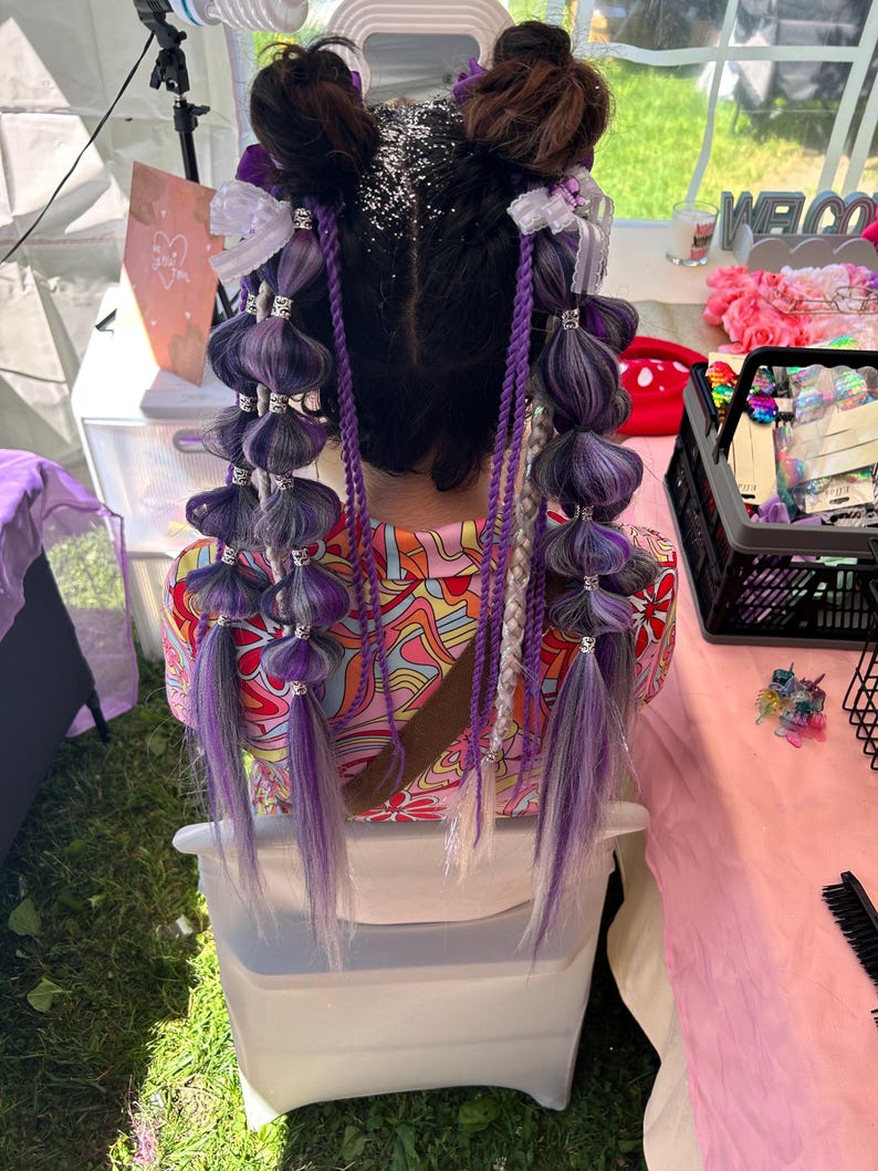 Bubble Braided Rave Hair Extensions 26in Ponytails Shades of Purple ...